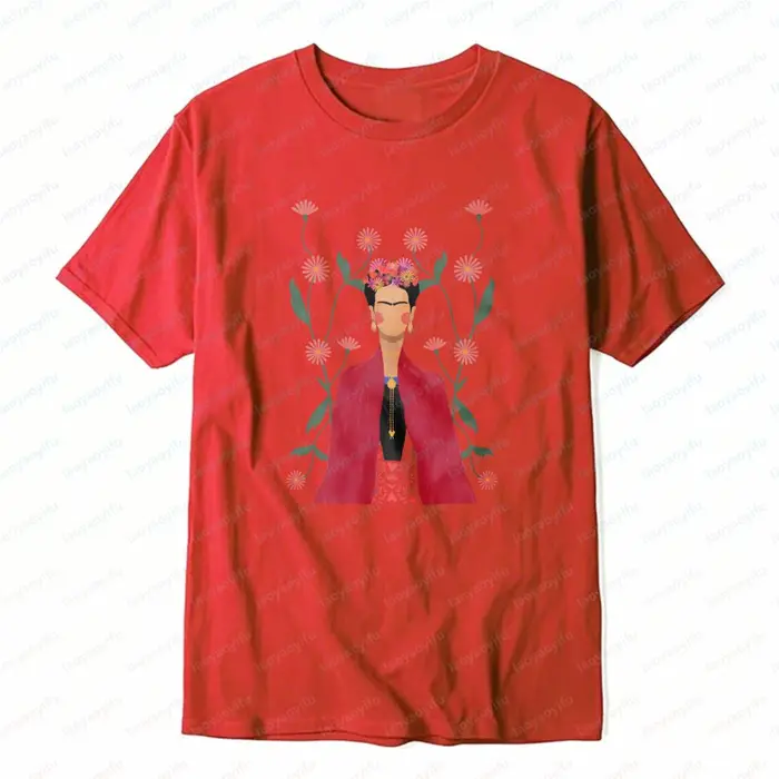 T-shirt en coton unisexe style bohème Frida Kahlo, motif floral artistique, élément floral, mode déc