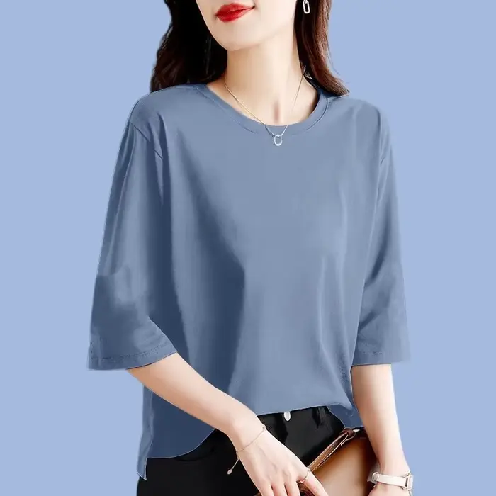 T-shirt à manches 7-quarts en pur coton pour femmes