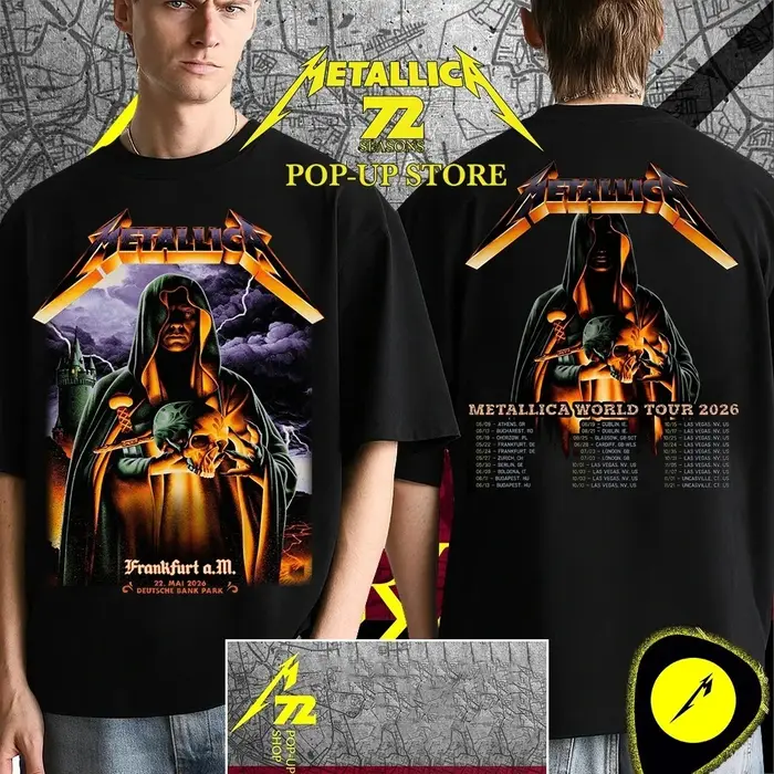 T-shirt Metallica Frankfurt 2026 pour hommes et femmes, vêtements d'été 100% coton, t-shirt gothique