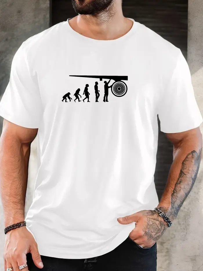 T-Shirt homme 2025 nouveauté humoristique évolution graphique gymnase haltère blanc imprimé haut élégant quotidien décontracté