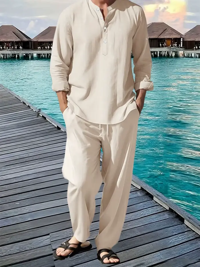 Costume chemise et pantalon pour hommes, respirant, plage, vacances hawaïennes, ensemble décontracté
