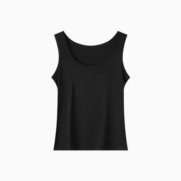 Débardeur Femme Col U en Mélange Tencel et Laine, Coupe Slim, Sans Manches, Couleur Unie, pour Superposition, Camisole Basique d'Été