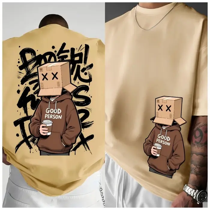 T-shirt col rond pour hommes, confortable et respirant, avec lettres de personnage de dessin animé a
