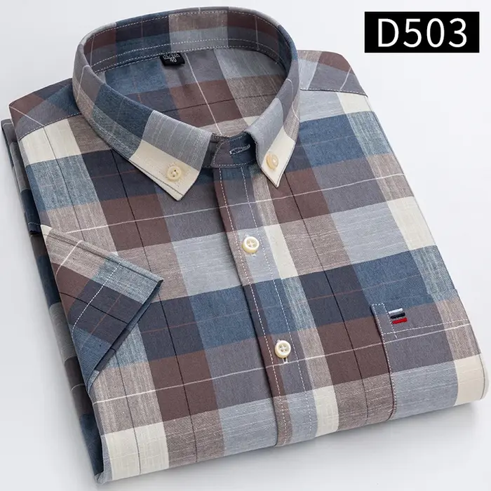 Chemise à carreaux rayée à manches courtes pour hommes, chemises en coton de marque pour hommes, che