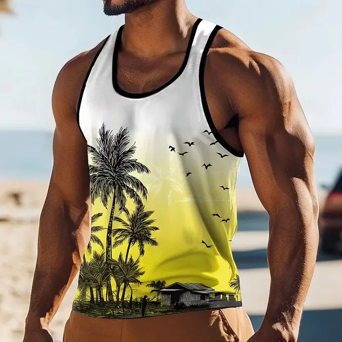 Débardeur pour homme, motif cocotier 3D amusant