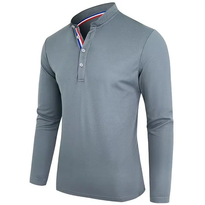 Polo à manches longues pour hommes, style décontracté, respirant, à col montant Henry, confortable, 