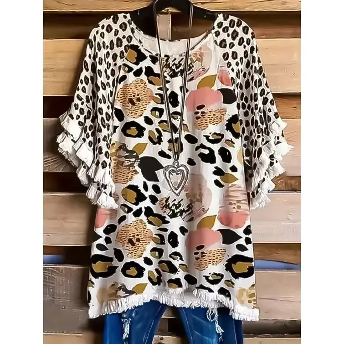 T-shirt à manches à volants en dentelle pour femmes