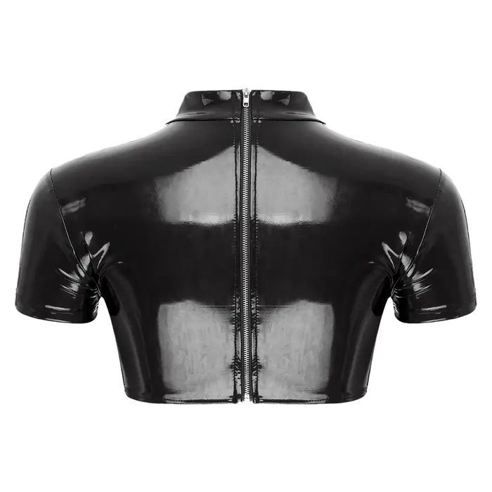 Haut court skinny en cuir verni pour femmes