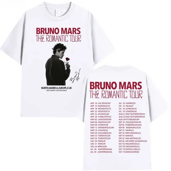 T-shirt Bruno Mars The Romantic Tour pour hommes et femmes