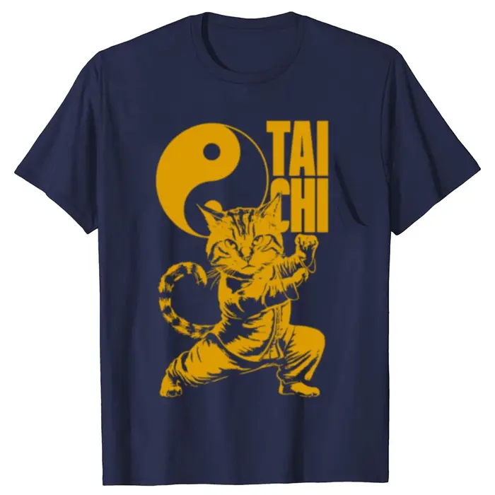 T-shirts Kawaii Chat Tai Chi Arts Martiaux Yin Yang pour Hommes et Femmes