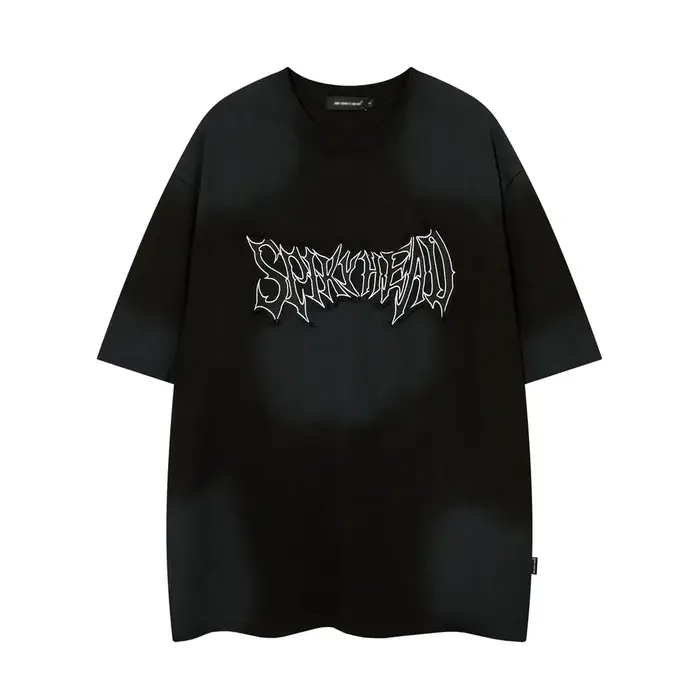 T-shirt à Manches Courtes et Col Ras du Cou pour Homme, Broderie de Patch, Lettre High Street, Peint