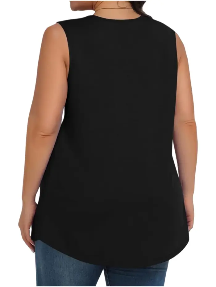Chemisier tunique plissé fluide sans manches de couleur unie pour femme