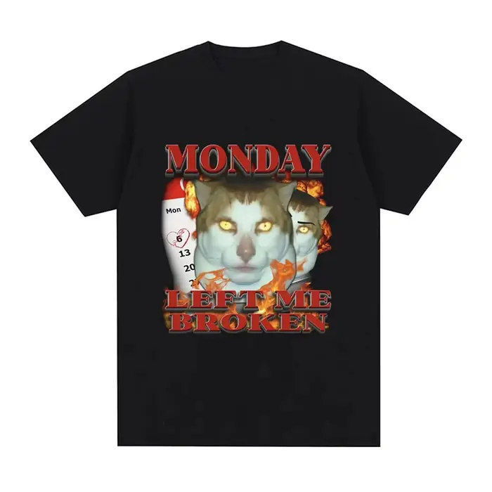 T-shirt graphique humoristique « Funny Monday Left Me Broken Cat Meme » pour homme