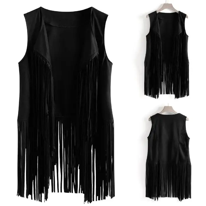 Nouveau Gilet Frangé Sans Manches pour Femme 2025 – Cardigan Ouvert Style Artistique Rétro Personnalisé en Tissu
