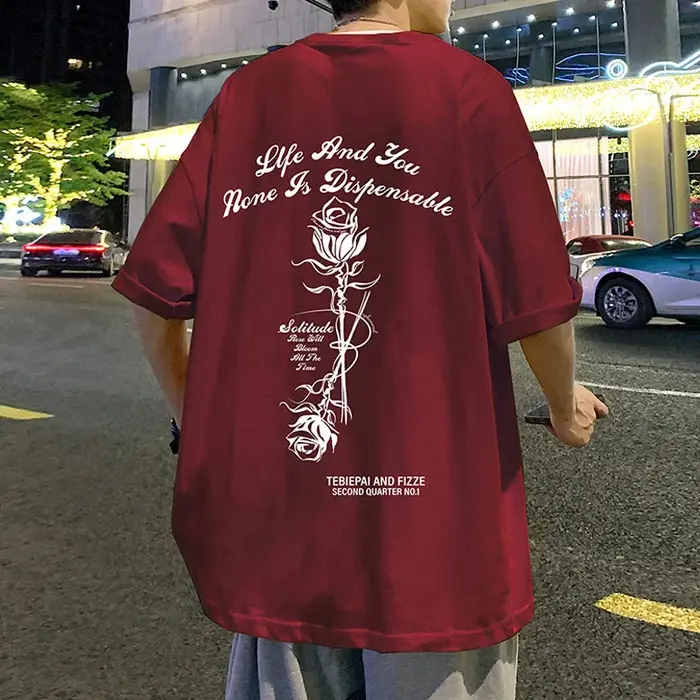 T-shirts graphiques rétro rose été 2026 pour hommes, coupe ample décontractée, imprimé lettres, manc