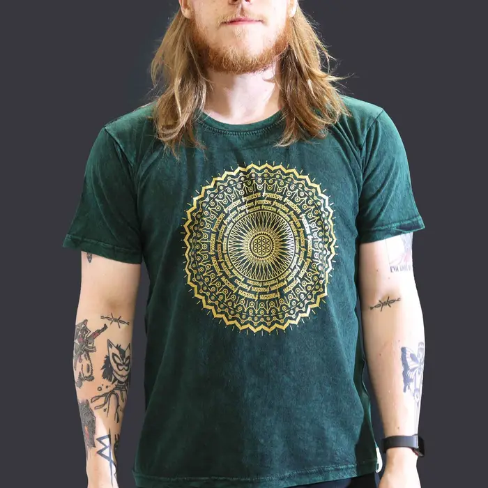 Nomad Sari Stonewashed Cotton T-Shirt – Mandala – Green – Large