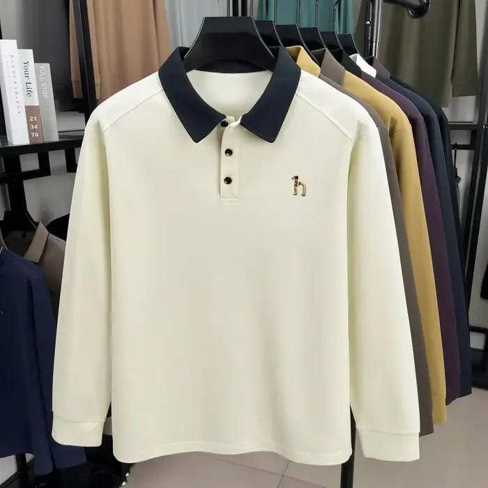 Polo à manches longues pour hommes de luxe de haute qualité nouvelle tendance marque mignon chien brodé T-shirt à revers décontracté coréen printemps automne