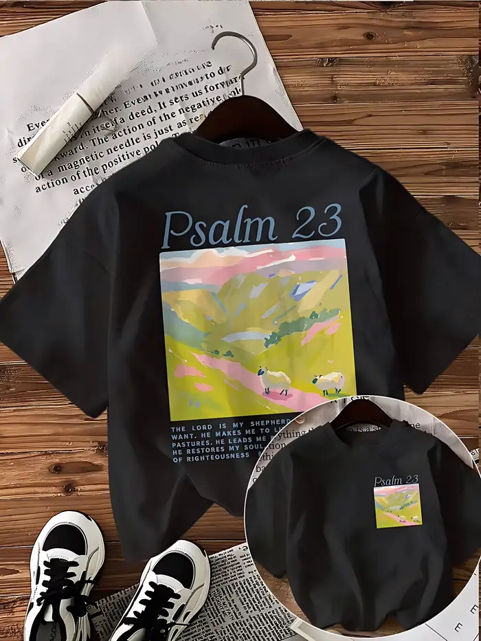 T-shirt graphique unisexe avec verset biblique de la Psaume 23