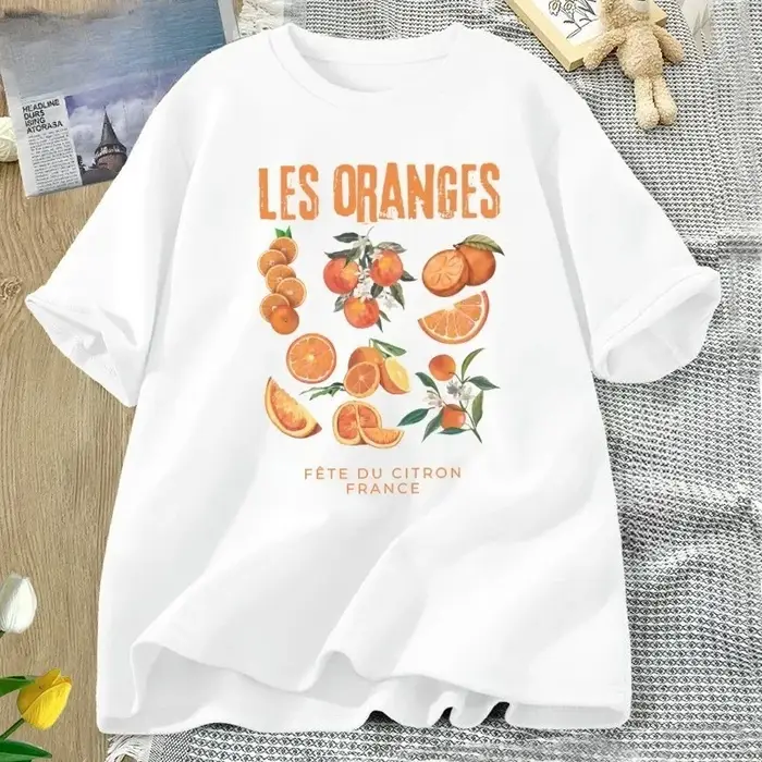 T-shirt vintage orange à motif graphique de fruits, esthétique citrique pour les gourmands, vêtement