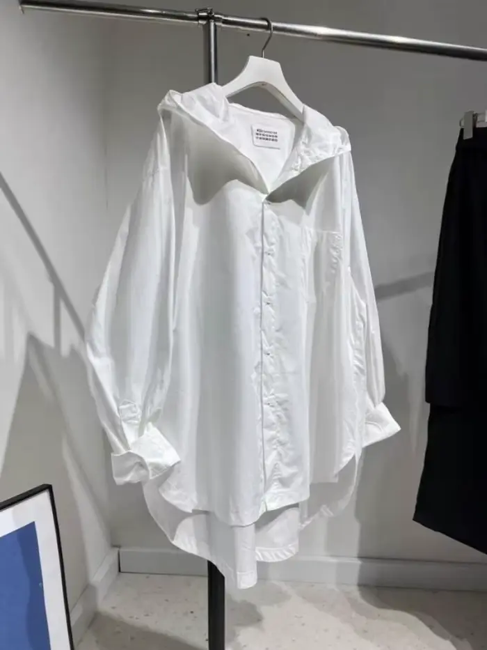 Mode haut pour femme Blouses surdimensionnées vêtements pour femmes 2025 Blusas Mujer De Moda chemise à capuche à manches longues décontracté blanc manteau de base