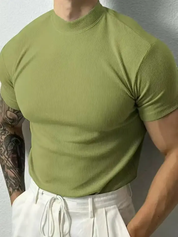 Printemps été mode hommes T-shirt petit col haut chemise à rayures à manches courtes