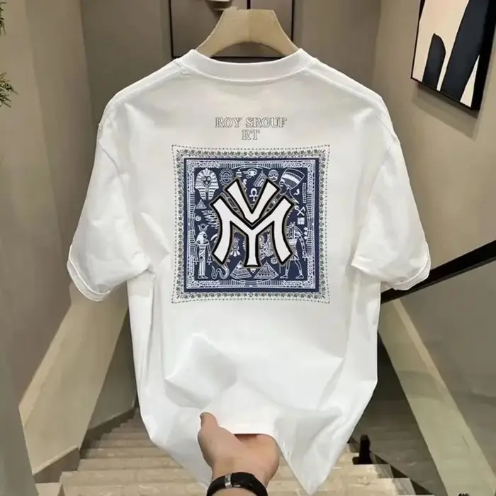 T-shirt pour homme de haute qualité, en coton pur épais, nouveau modèle d'été, avec imprimé, élégant