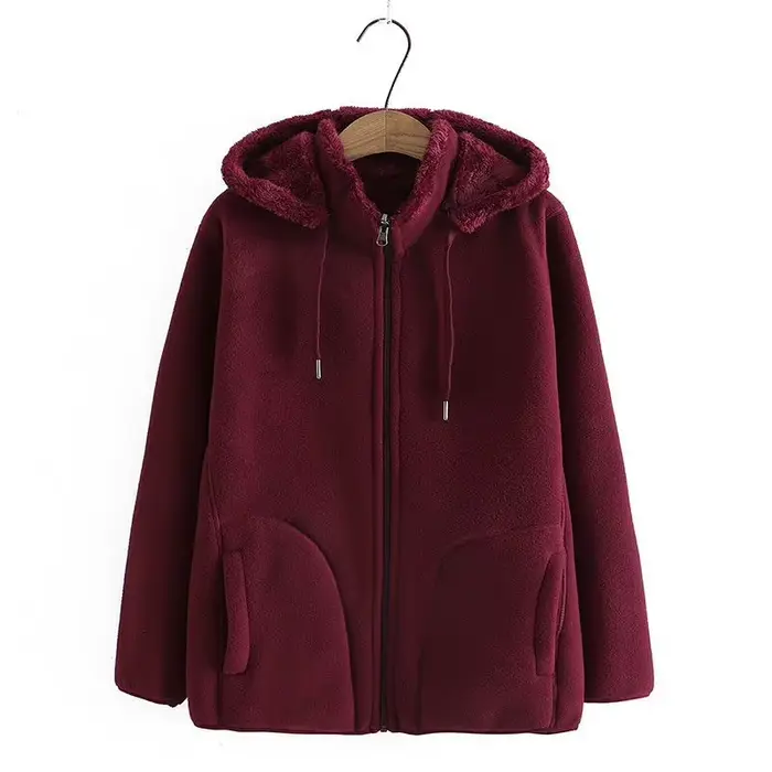 Sweat-shirt à capuche épais pour femme, veste polaire, manteaux avec fermeture éclair, hauts décontr