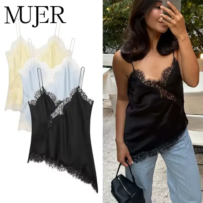 MUJER femmes hauts noir dentelle haut femme Sexy dos nu