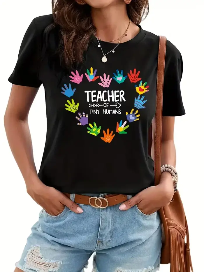 T-shirt imprimé pour enseignant, haut décontracté à manches courtes toutes saisons, vêtements pour f