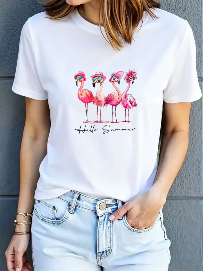 T-shirt décontracté à manches courtes et col rond pour femme