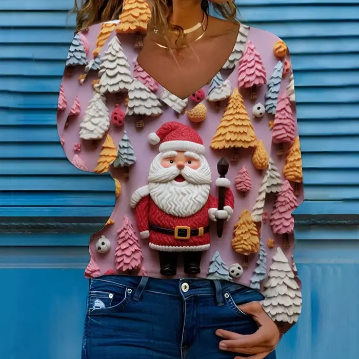 Femmes noël mignon bonhomme de neige t-shirts nouveau automne hiver