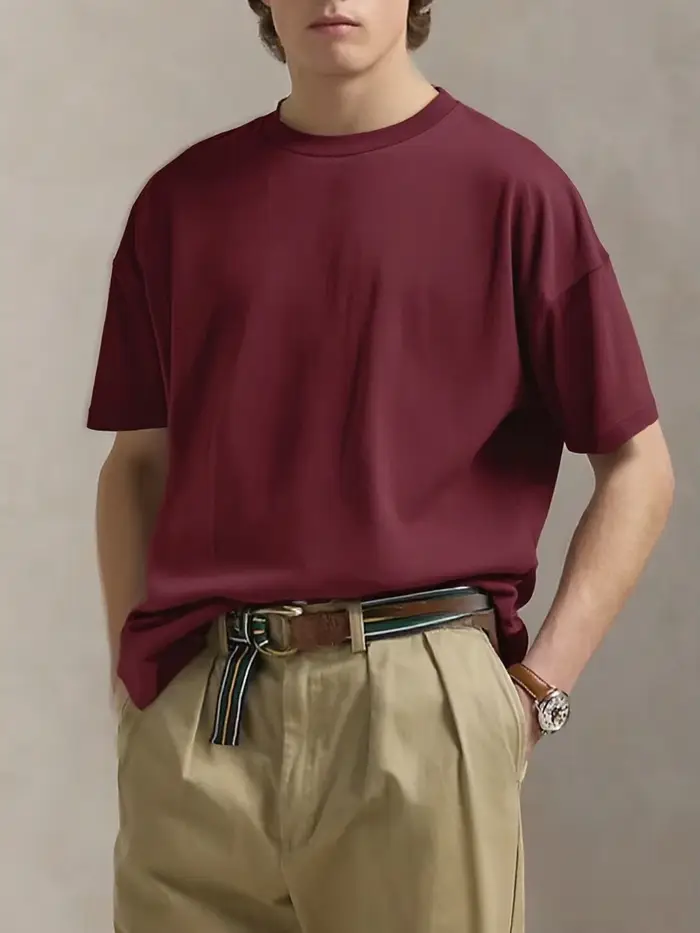 T-Shirt à manches courtes Vintage bordeaux pour hommes