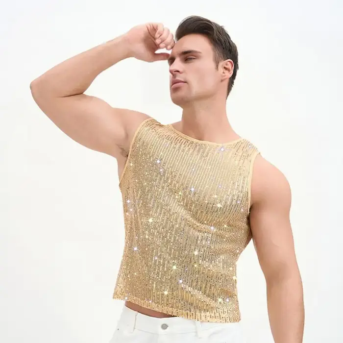 Débardeur scintillant pour homme avec strass