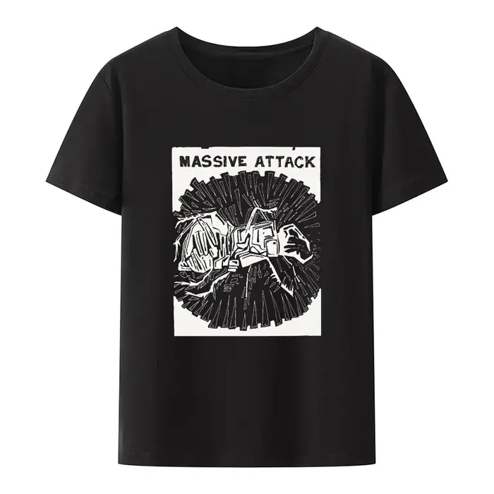 Attaque massive noir blanc imprimé t-shirt créatif Hipster esthétique hauts hommes femmes à manches courtes populaire Punk décontracté Camisetas