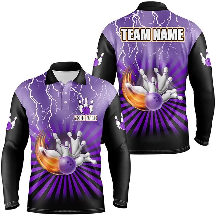 Polo à manches longues graphique bowling pour hommes