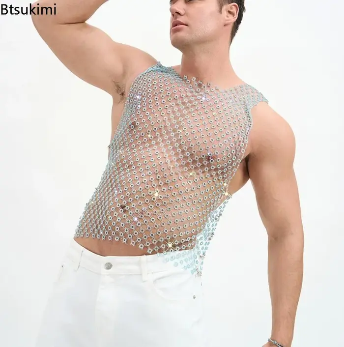 Nouveaux débardeurs vintage à sequins brillants pour hommes