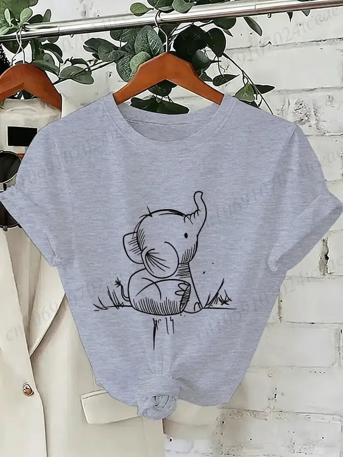 T-shirt unisexe à col rond et manches courtes pour femme, imprimé éléphant, motif animal sauvage, st