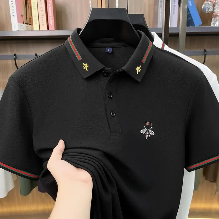 Polo homme à manches courtes, col boutonné, broderie abeille, nouveau style britannique, t-shirt déc