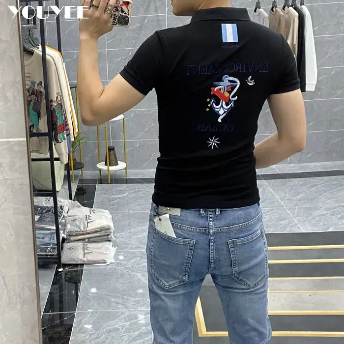 Polo brodé avec lettre injecteur pour homme
