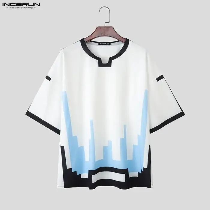 INCERUN hommes t-shirt à manches courtes impression lâche Style coréen mâle