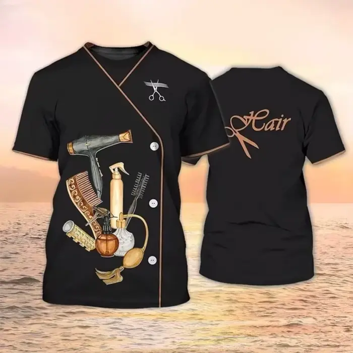 Barbier coiffeur modèle T-Shirt pour femmes Salon esthéticienne 3D imprimé t-shirts été hauts amples manches courtes