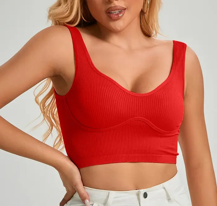 Débardeur court sans couture en tricot côtelé pour femme