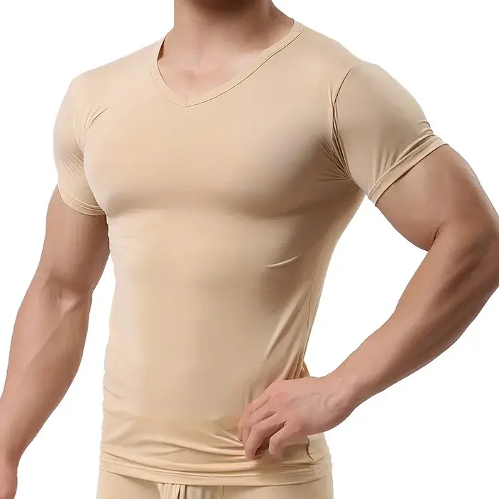 Ice InjT-Maillot de corps en nylon à manches courtes et col en V pour homme