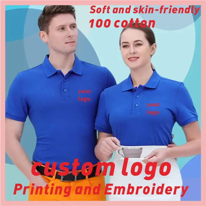 T-shirt polo 100 coton de couleur unie de haute qualité avec logo brodé imprimable pour hommes et fe