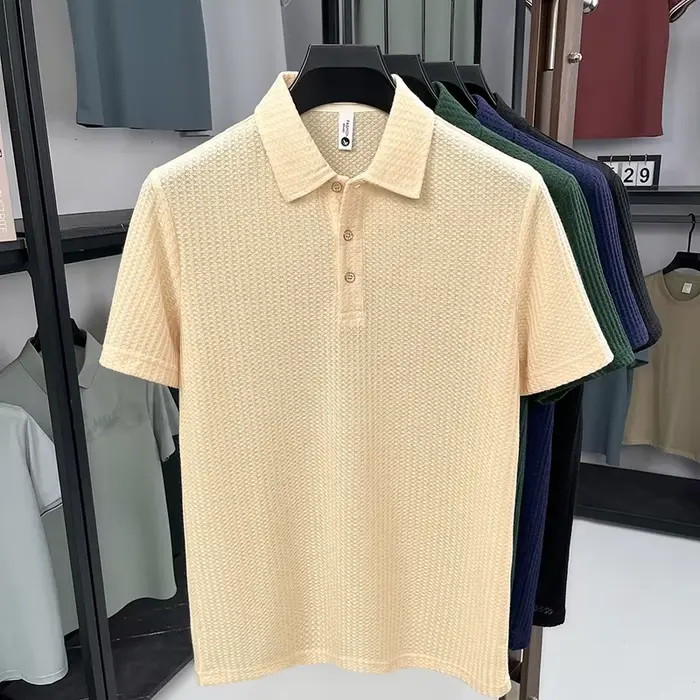 Polo homme à séchage rapide en tissu gaufré nid d'abeille