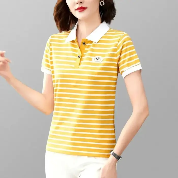 T-shirt à manches courtes rayé jaune pour femmes