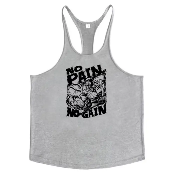 NO PAIN NO GAIN Imprimé Gym Fitness T-Shirt Hommes Musculation Sport Sans Manches Gilets Coton Respi