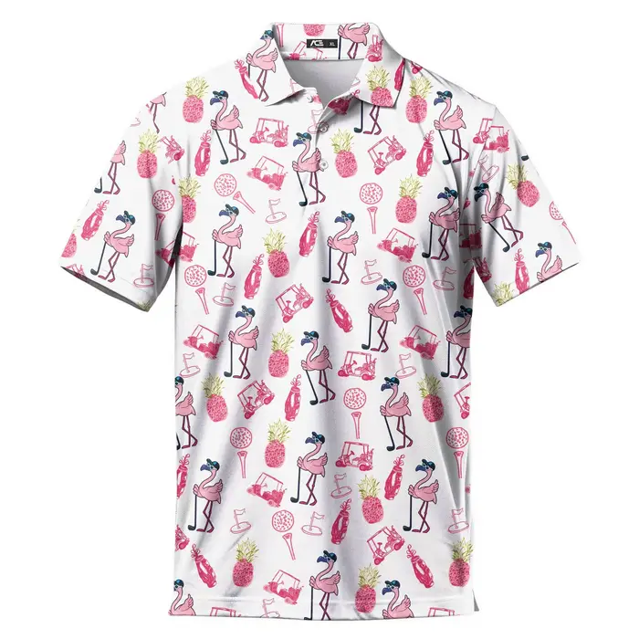 Polos de Golf flamant rose drôle pour hommes