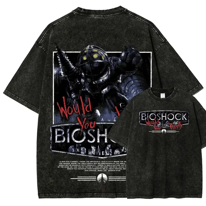 T-shirt imprimé graphique rétro classique de jeu de tir Bioshock, pour hommes et femmes, nouveau sty
