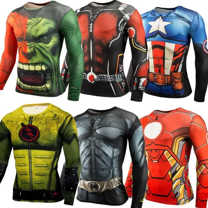 T-shirt à manches longues imprimé numérique 3D super-héros